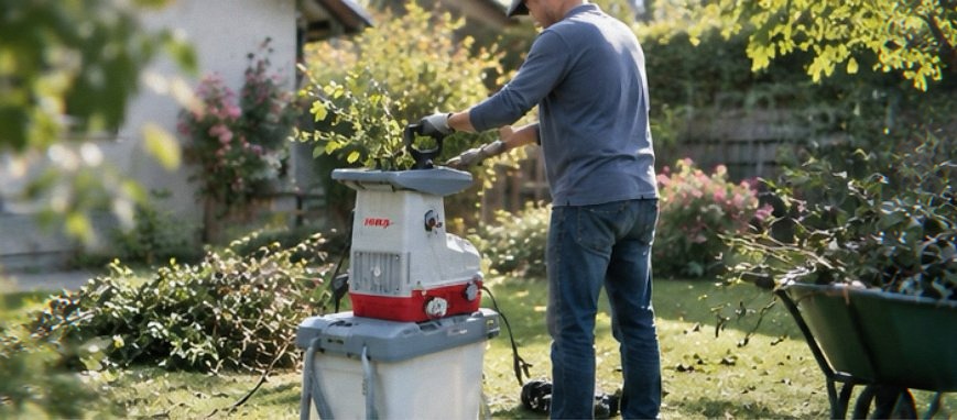 IKRA ILH 3200A electric garden shredder with collection box, shown side on