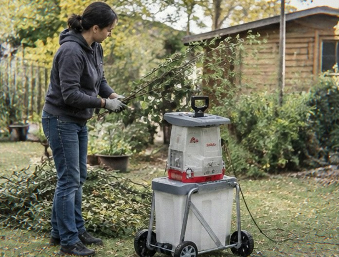 Trituradora silenciosa IKRA ILH 3000A en el jardín